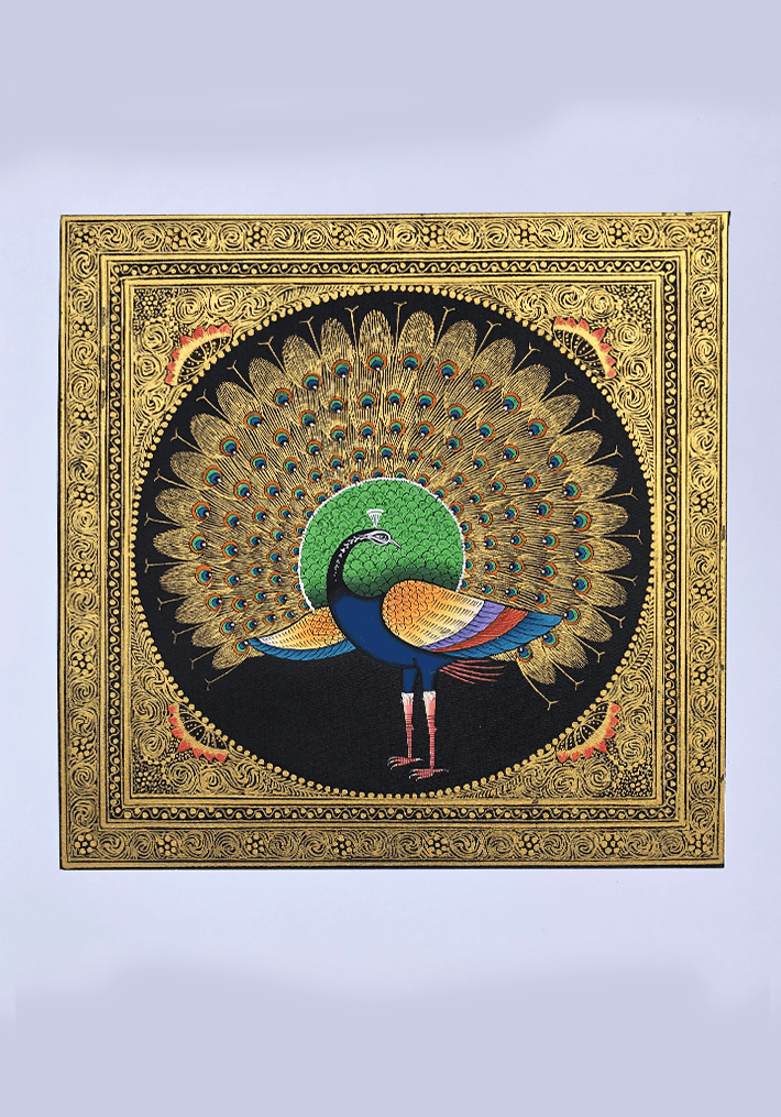 An Enchanting Peacock in Miniature Painting by Mohan Prajapati