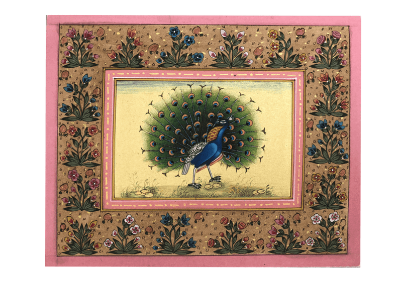 A Swirling Peacock in Miniature Painting by Mohan Prajapati