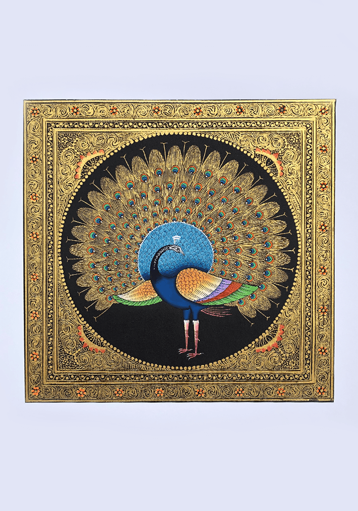 A Peacock's Glamour in Miniature Painting by Mohan Prajapati