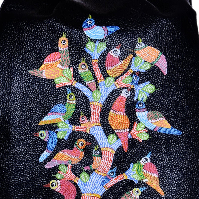 handpainted Peacocks Melody Black Backpack