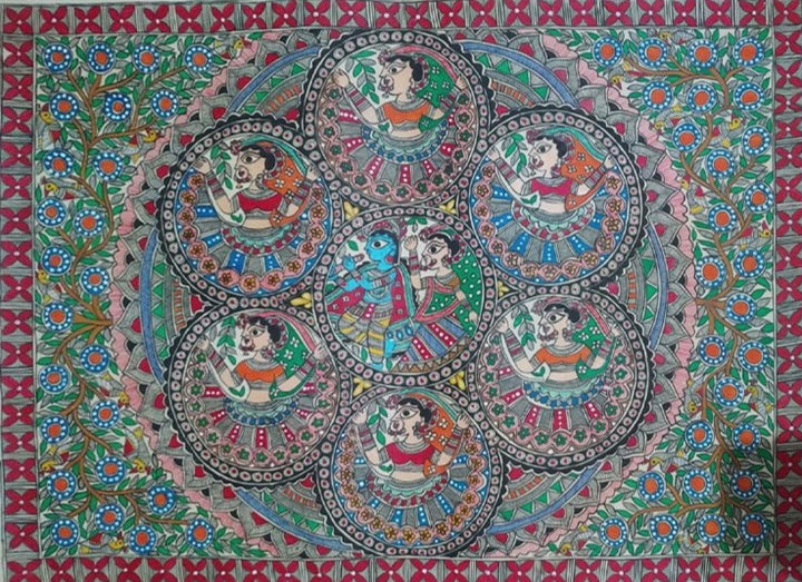 Raas Leela Madhubani Painting By Ambika Devi Thumbnail