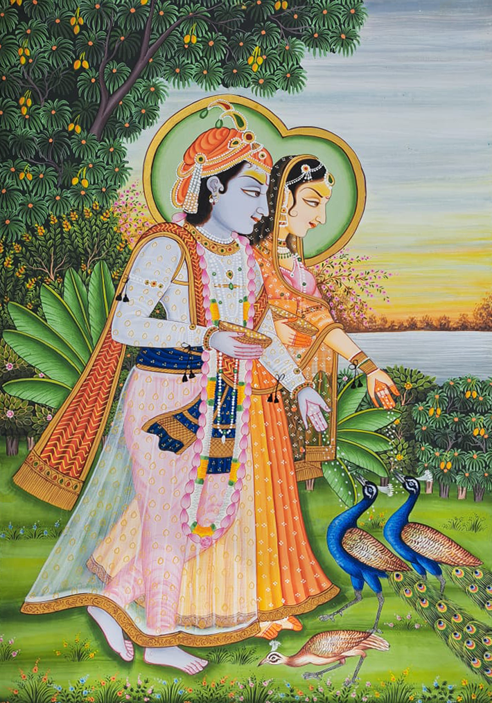 The Ethereal Radha and Lord Krishna In Pichwai painting by Shehzaad Ali Sherani Thumbnail