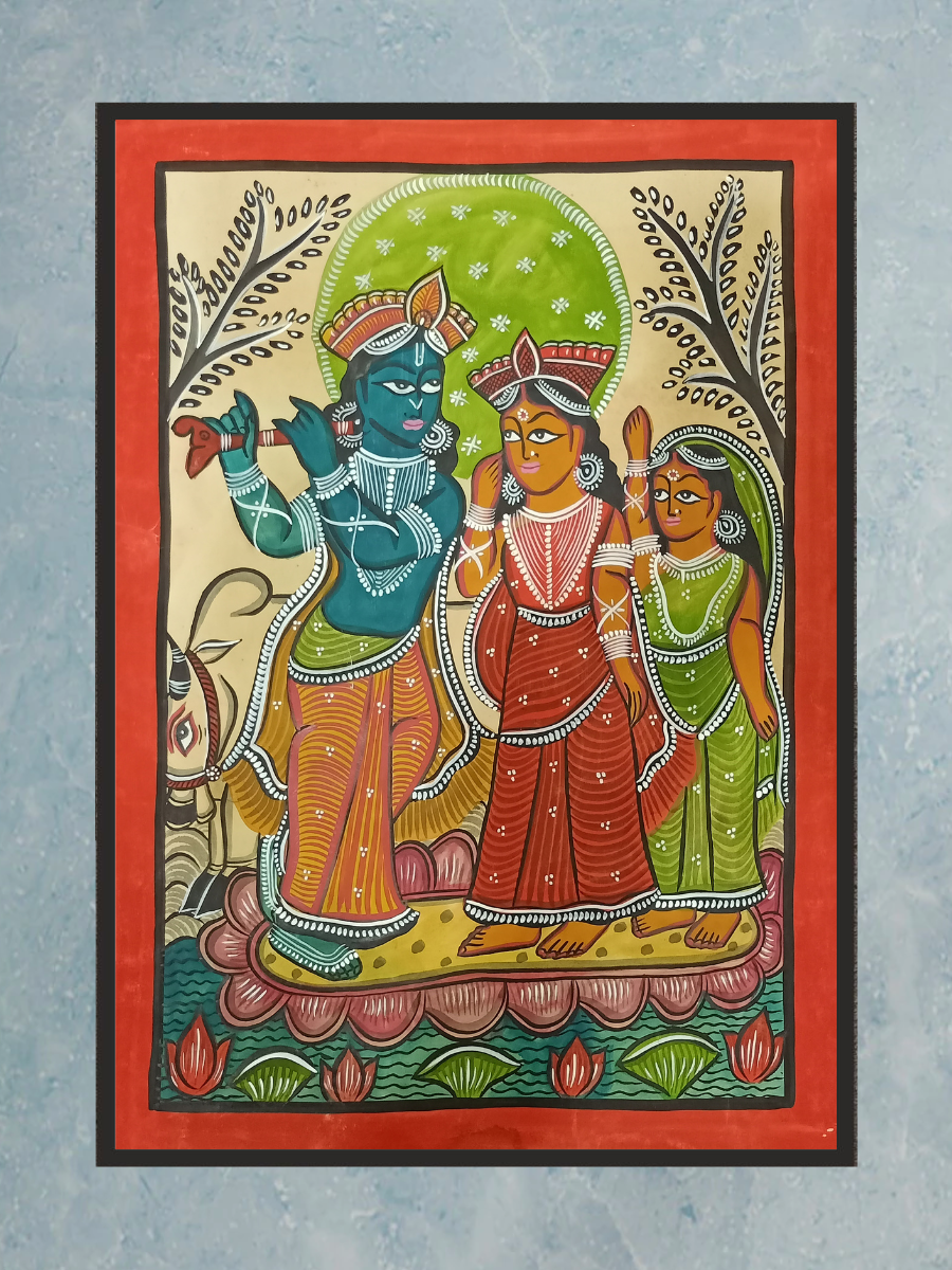 Radha Krishna handpainted in Kalighat style by Manoranjan Chitrakar