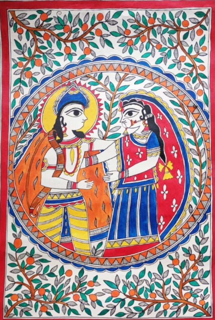 Ram and Sita’s Embrace:Madhubani painting by Priti Karn Thumbnail