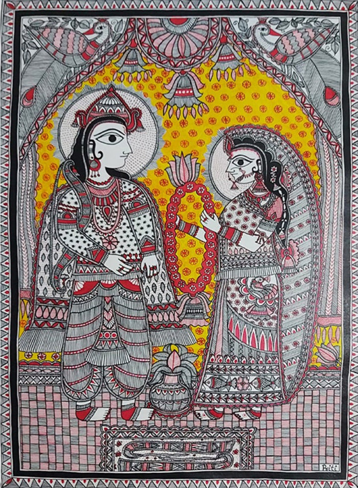 Ram and Sita's Unconditional Love: Madhubani Painting by Priti Karn Thumbnail