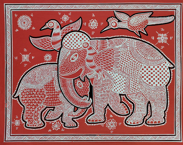 Regal Elephant in Mandana Painting by Vidya Soni Thumbnail