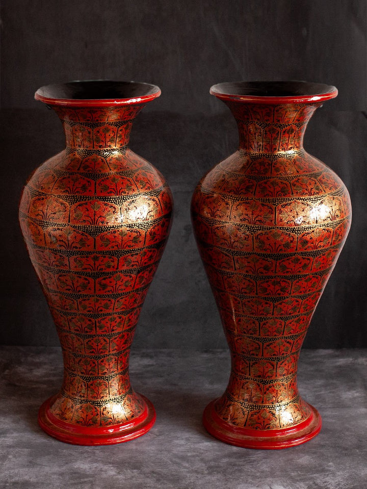 Royal Red Paper Mache Vase by Riyaz Khan Thumbnail