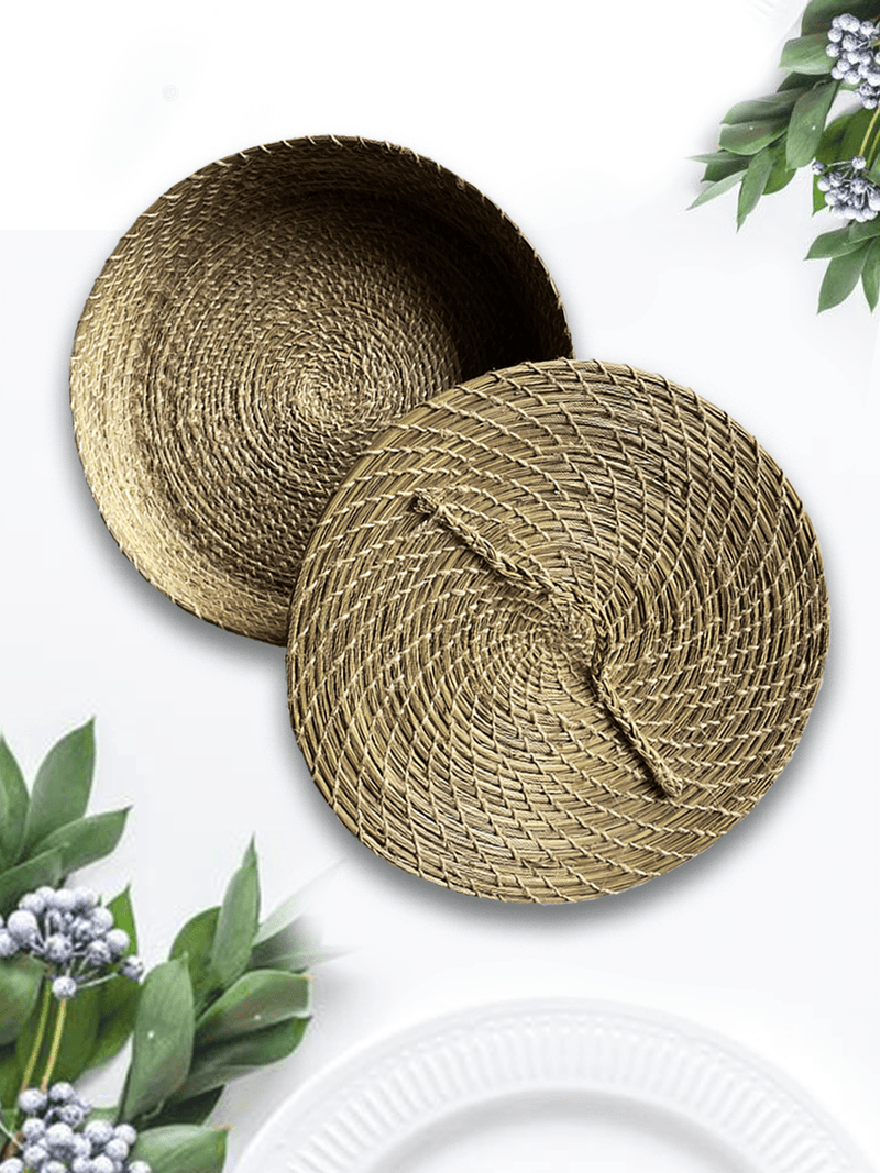 Sabai Handmade Basket with Cover (Natural grass colour)