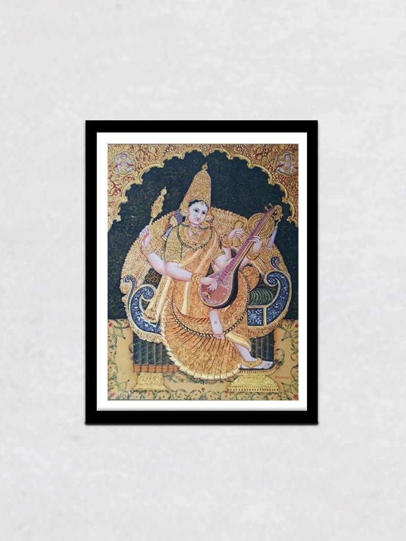 Saraswati's Serenity: Mysore Painting by Dr. J Dundaraja