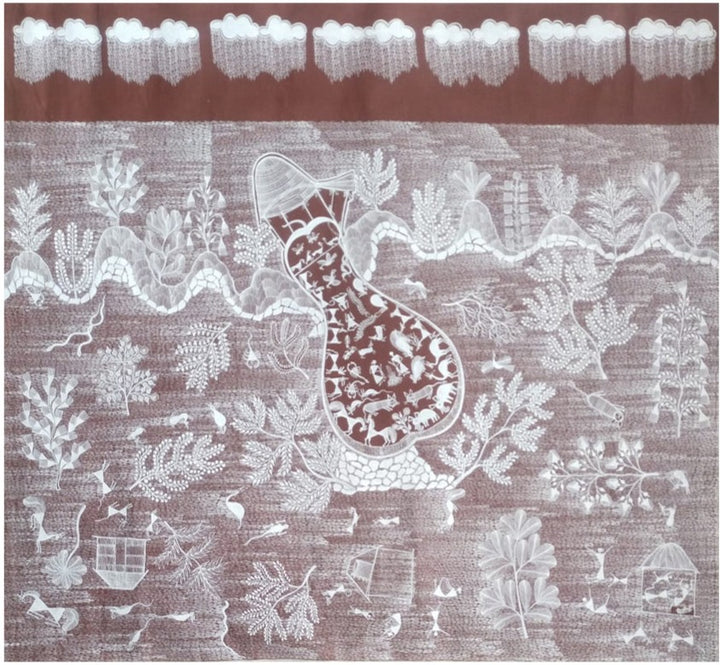 Sea and Clouds in Warli Painting by Dilip Rama Bahotha Thumbnail