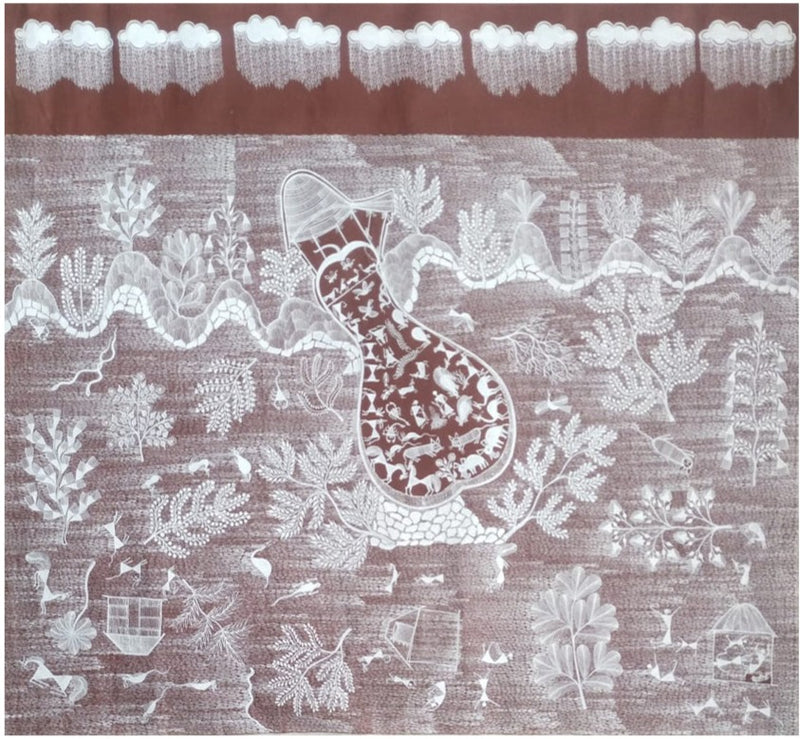 Sea and Clouds Warli painting 