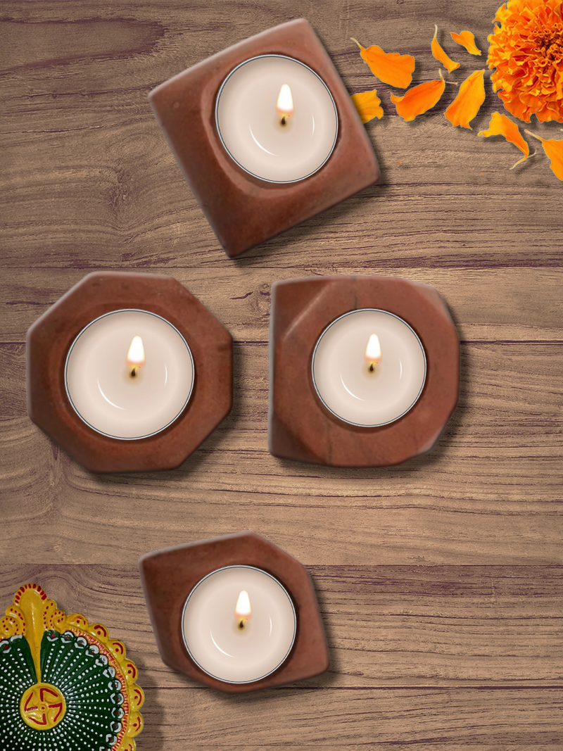 Set of Four Red Quartz Tea light holders