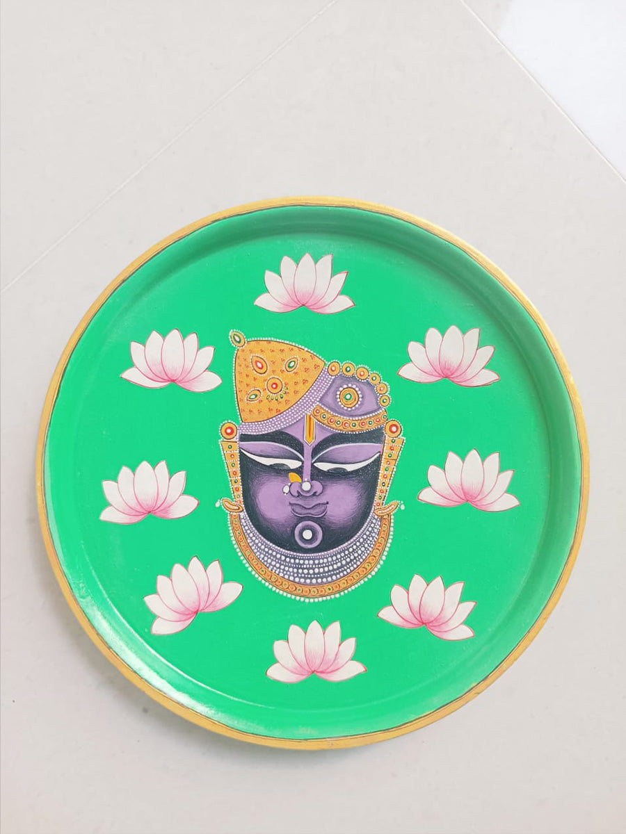 Shrinathji with Kamal Talai Plate Miniature style by Mohan Prajapati