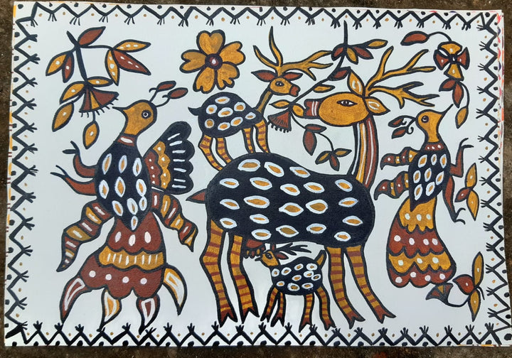 Peacocks and Deer in Sohrai by Rukmani Devi Thumbnail