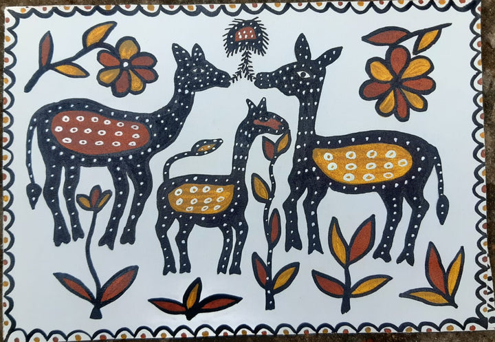 Grazing Deer in Sohrai by Rukmani Devi Thumbnail