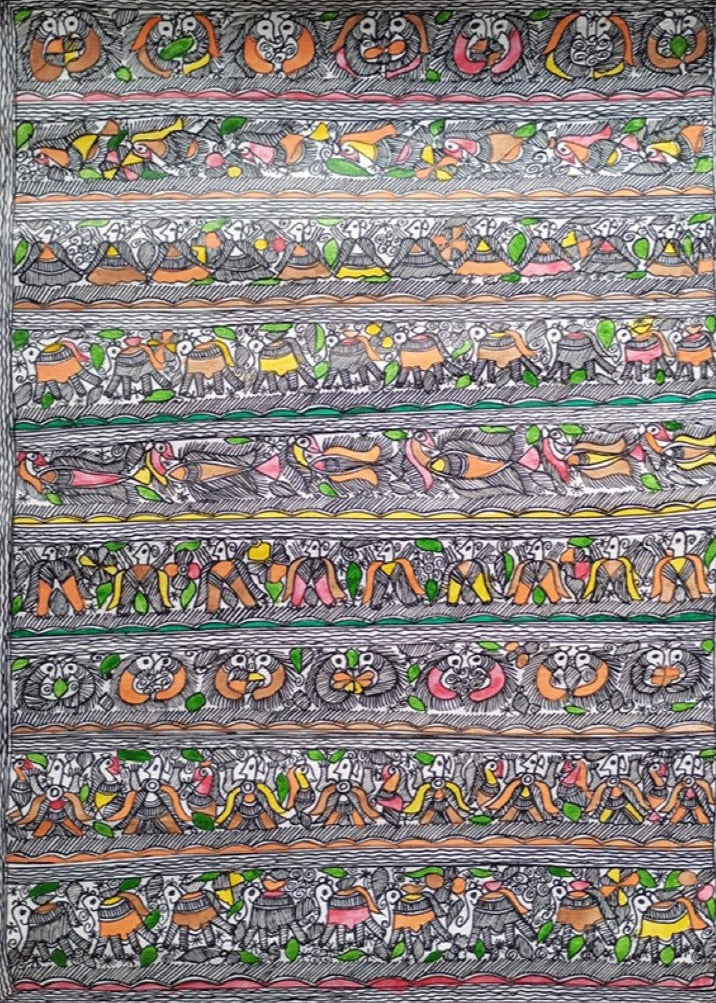 Symphony of Godna Tapestry: Madhubani painting by Priti Karn Thumbnail