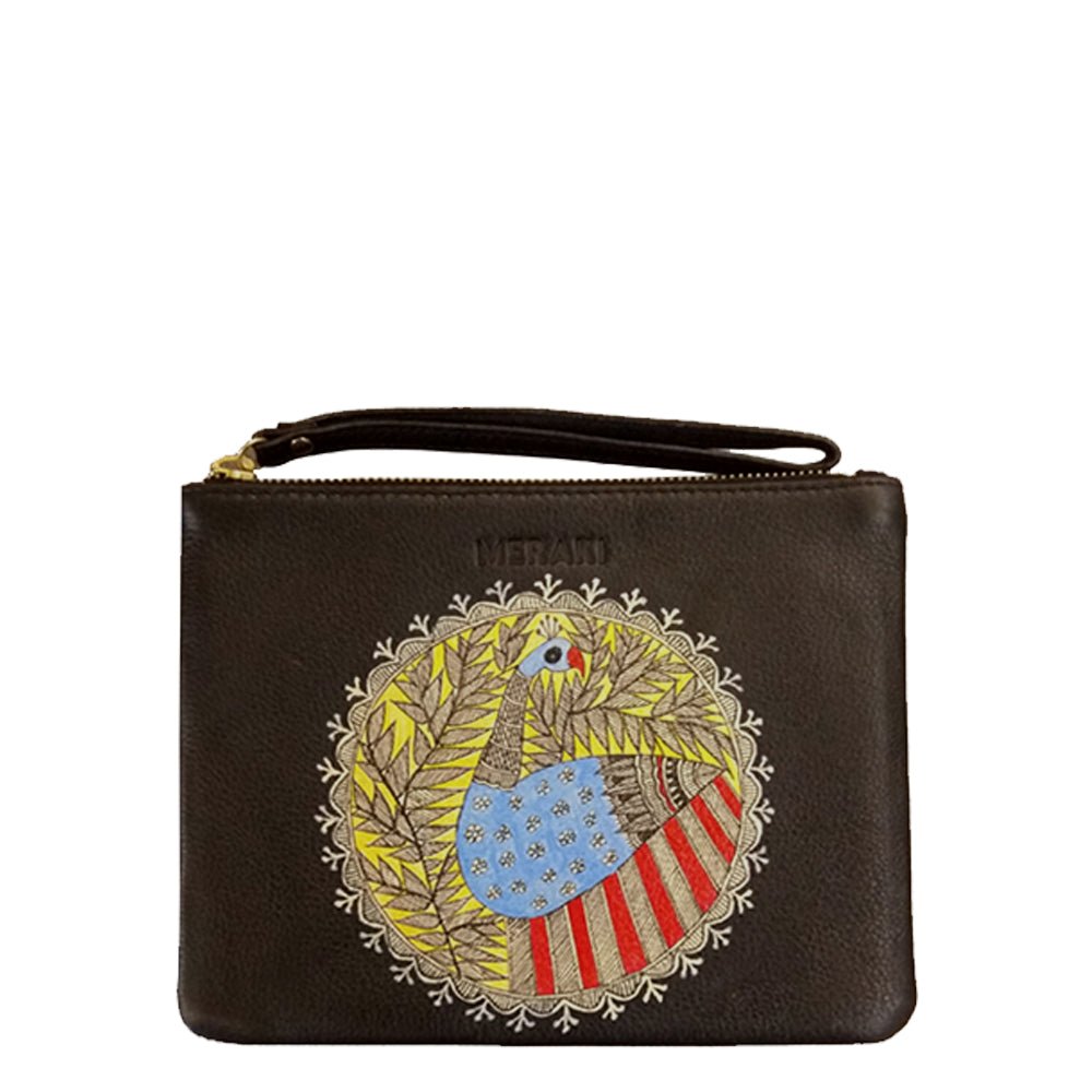 THE PEACOCK, BLACK POUCH-