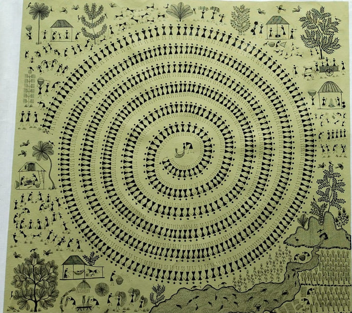 Tarpa Dance Warli Painting by Dilip Rama Bahotha Thumbnail