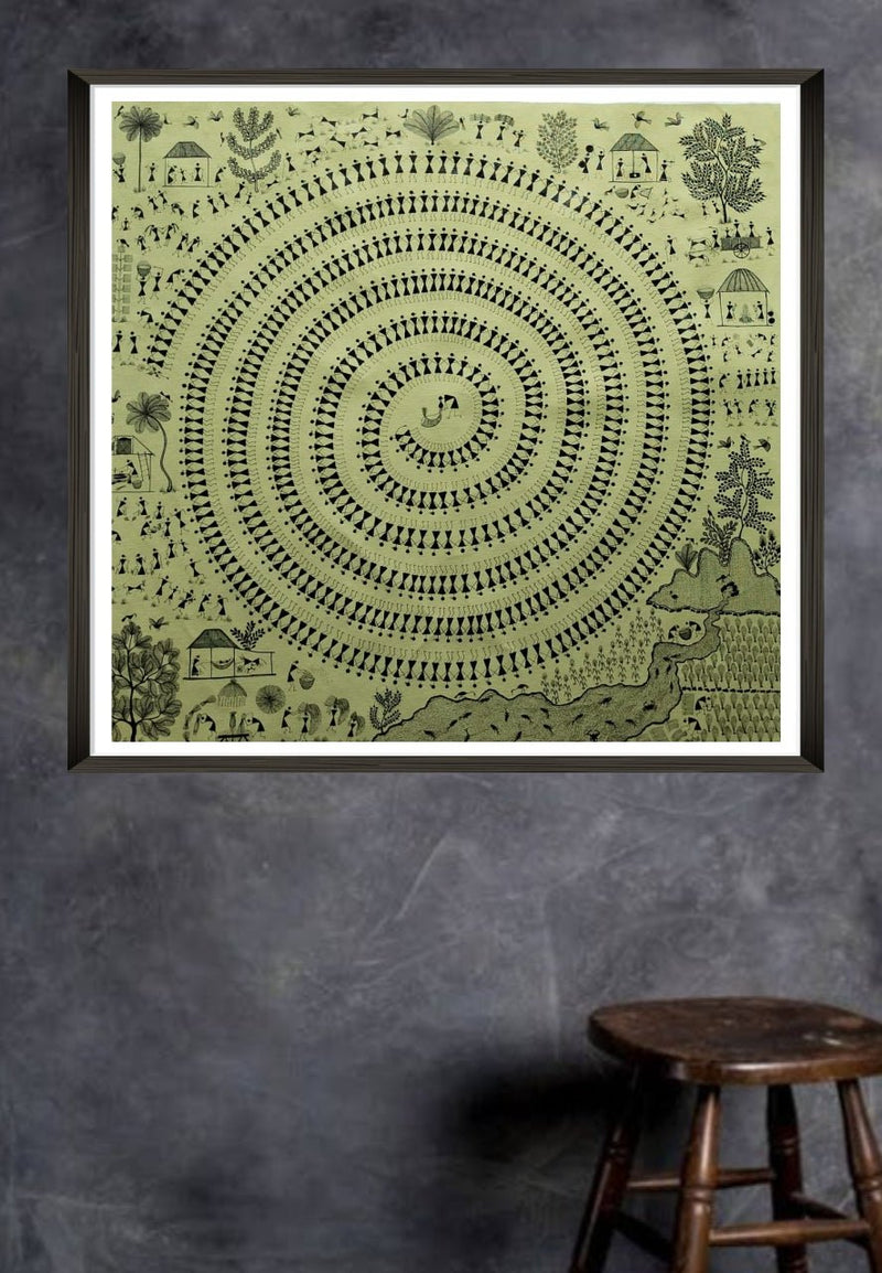 Tarpa Dance Warli painting by Dilip Rama Bahotha