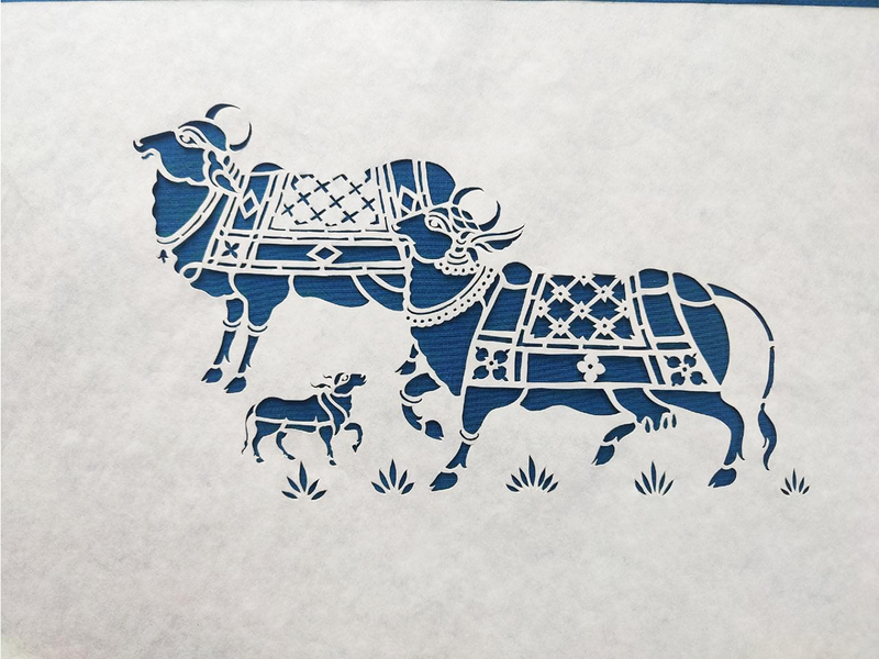 The Cow family Sanjhi Artwork by Ashutosh Verma