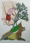 The Woodcutter, Gond Painting by Santosh Uikey