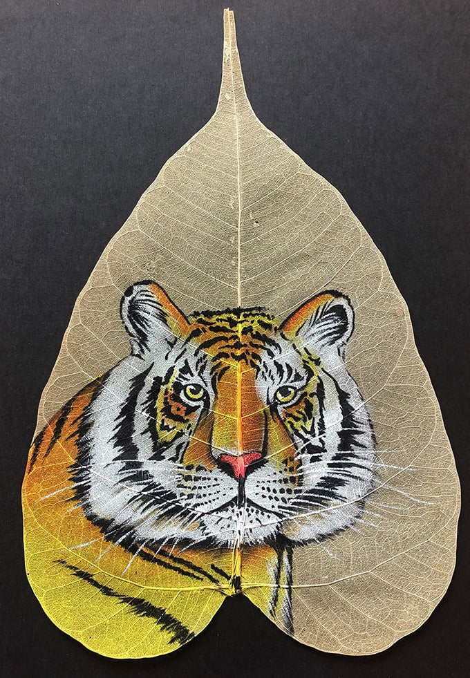 Tiger on Leaf Miniature Painting by Mohan Prajapati Thumbnail