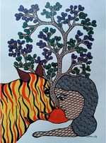 Tiger in Nature, Gond Painting by Santosh Uikey