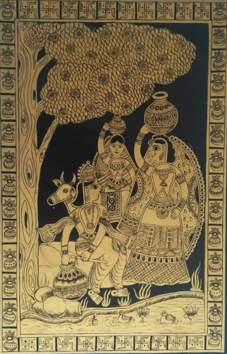 Tikuli Krishna and Radha Painting 