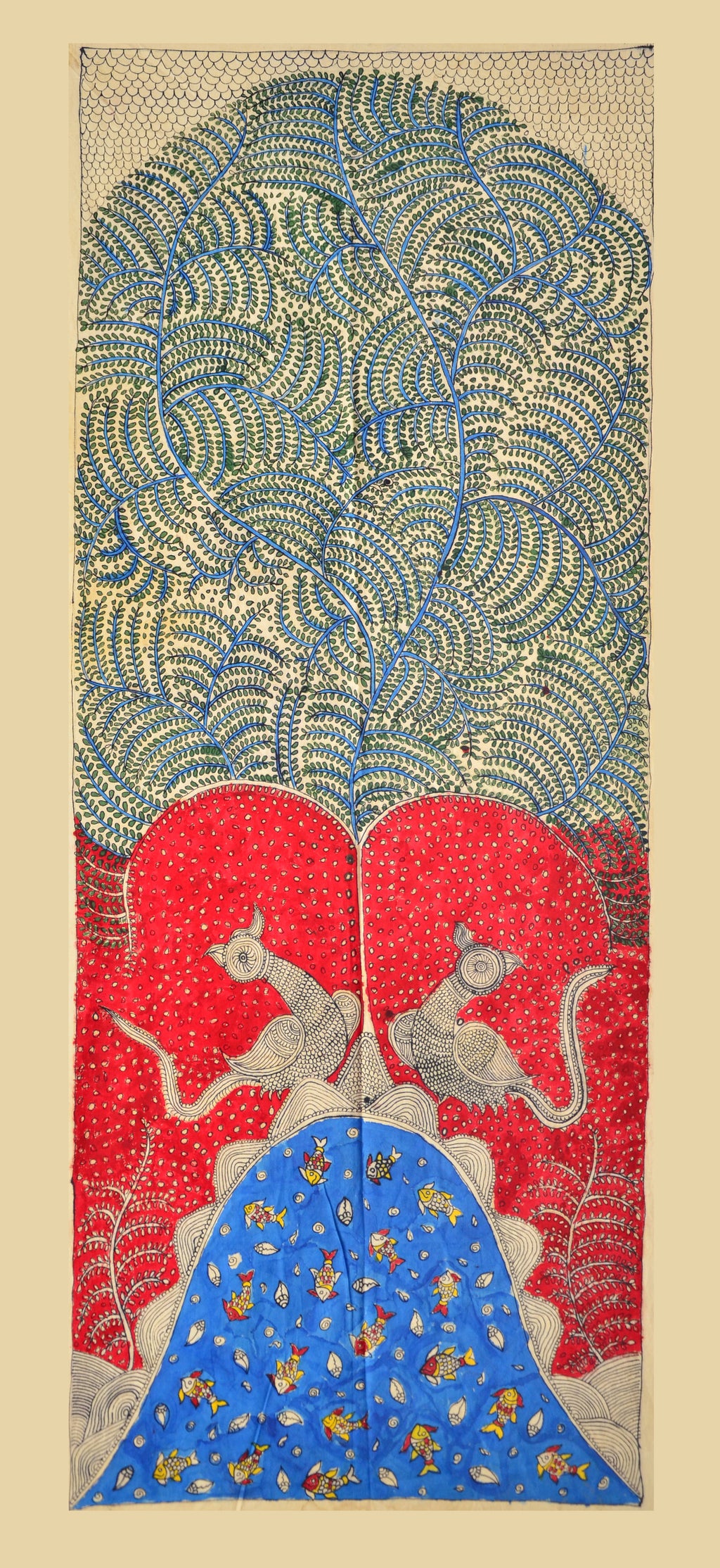 Mata ni Pachedi Painting of tree of life parrots For Sale
