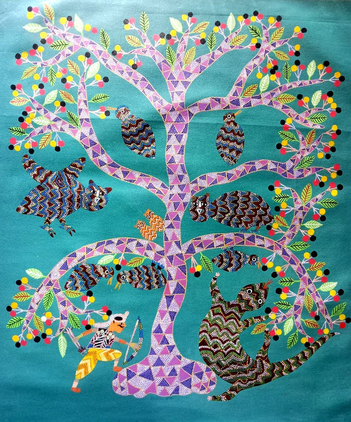 Tree of life Bhil Painting by Shersingh Bhabhor Thumbnail