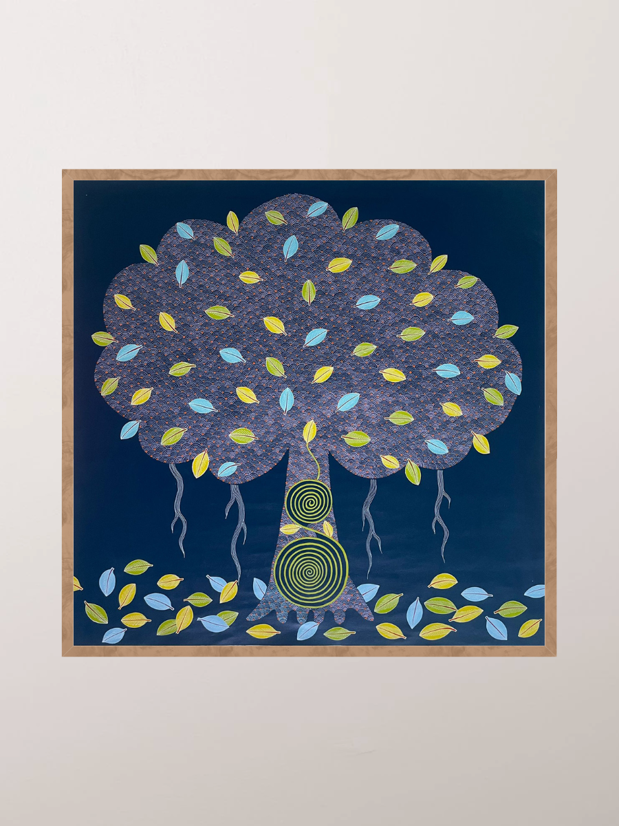 Tapestry of a Delightful Tree: A Gond Painting by Venkat Shyam
