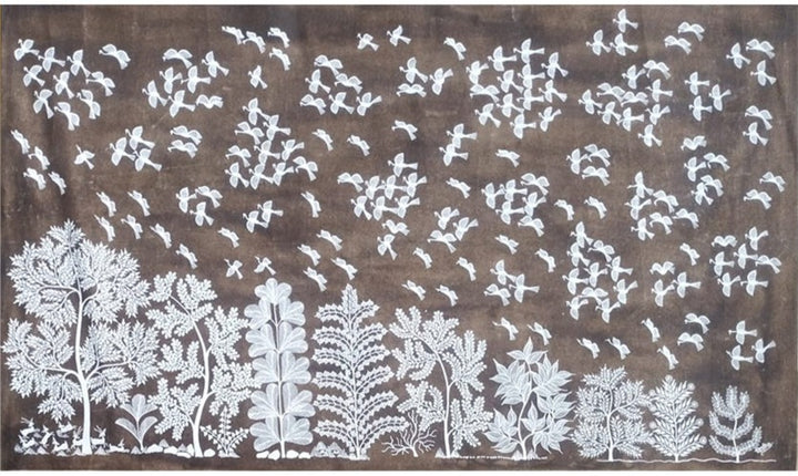 Trees and Birds in Warli Painting by Dilip Rama Bahotha Thumbnail