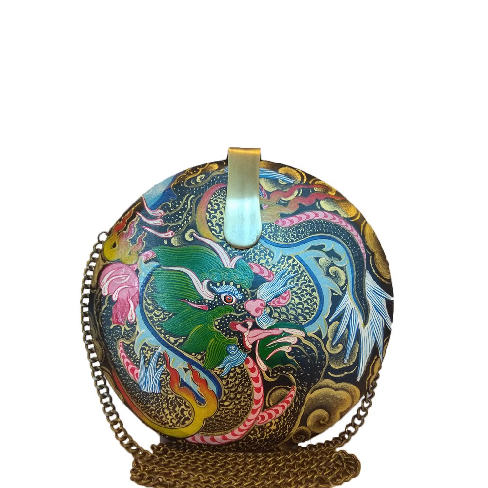 Where Be Dragons Round Wood Clutch