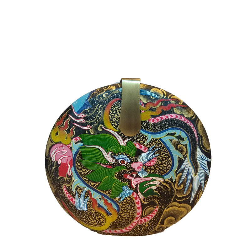 WHERE BE DRAGONS, ROUND WOOD CLUTCH-Women's Wood Clutch