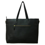 WHITE FLOWERS, BLACK LEATHER TOTE BAG-Vegan Fabric Laptop Bags/Totes