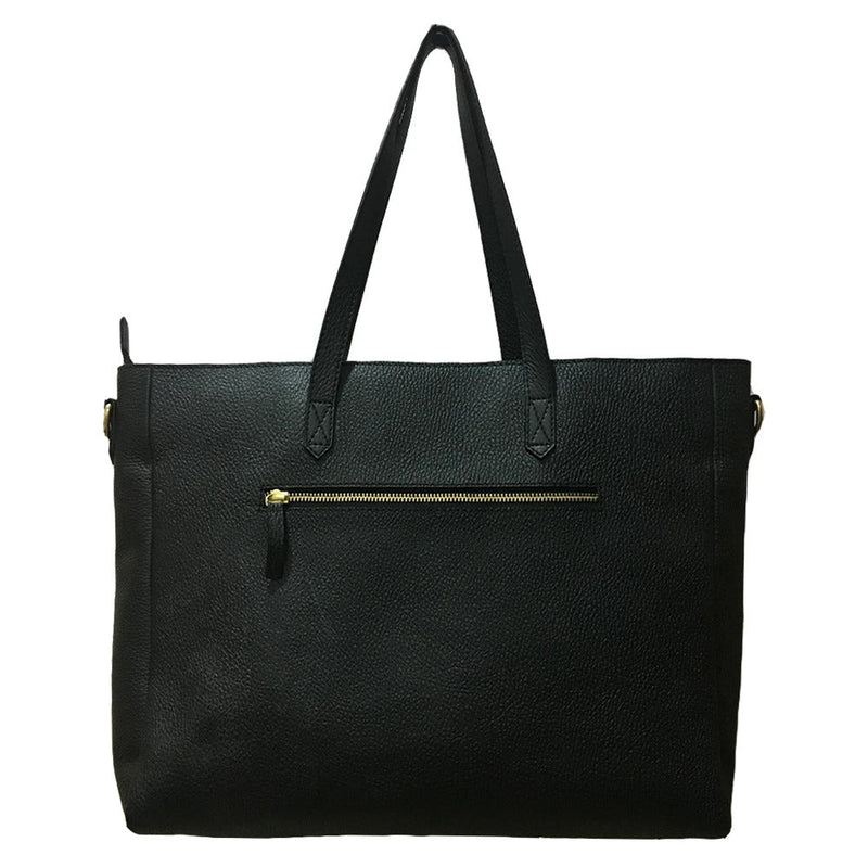 WHITE FLOWERS, BLACK LEATHER TOTE BAG-Vegan Fabric Laptop Bags/Totes