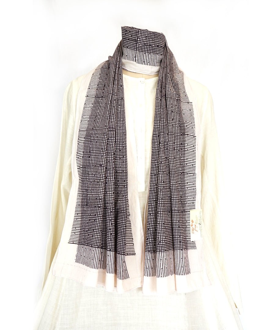ABSTRACT - Black/white Hand block printed Cotton Stole-