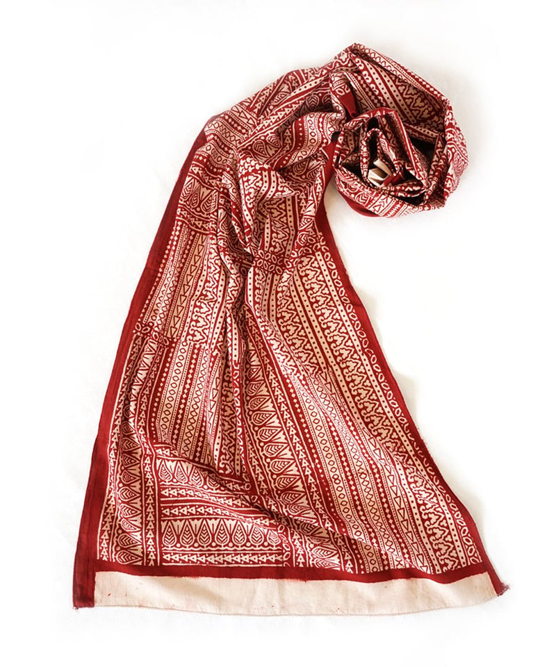 ABSTRACT - Red/white Hand block printed Cotton Stole-