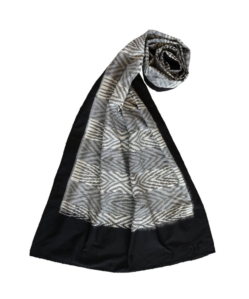 ABSTRACT- WHITE/BLACK Handwoven Cotton/Silk STOLE-