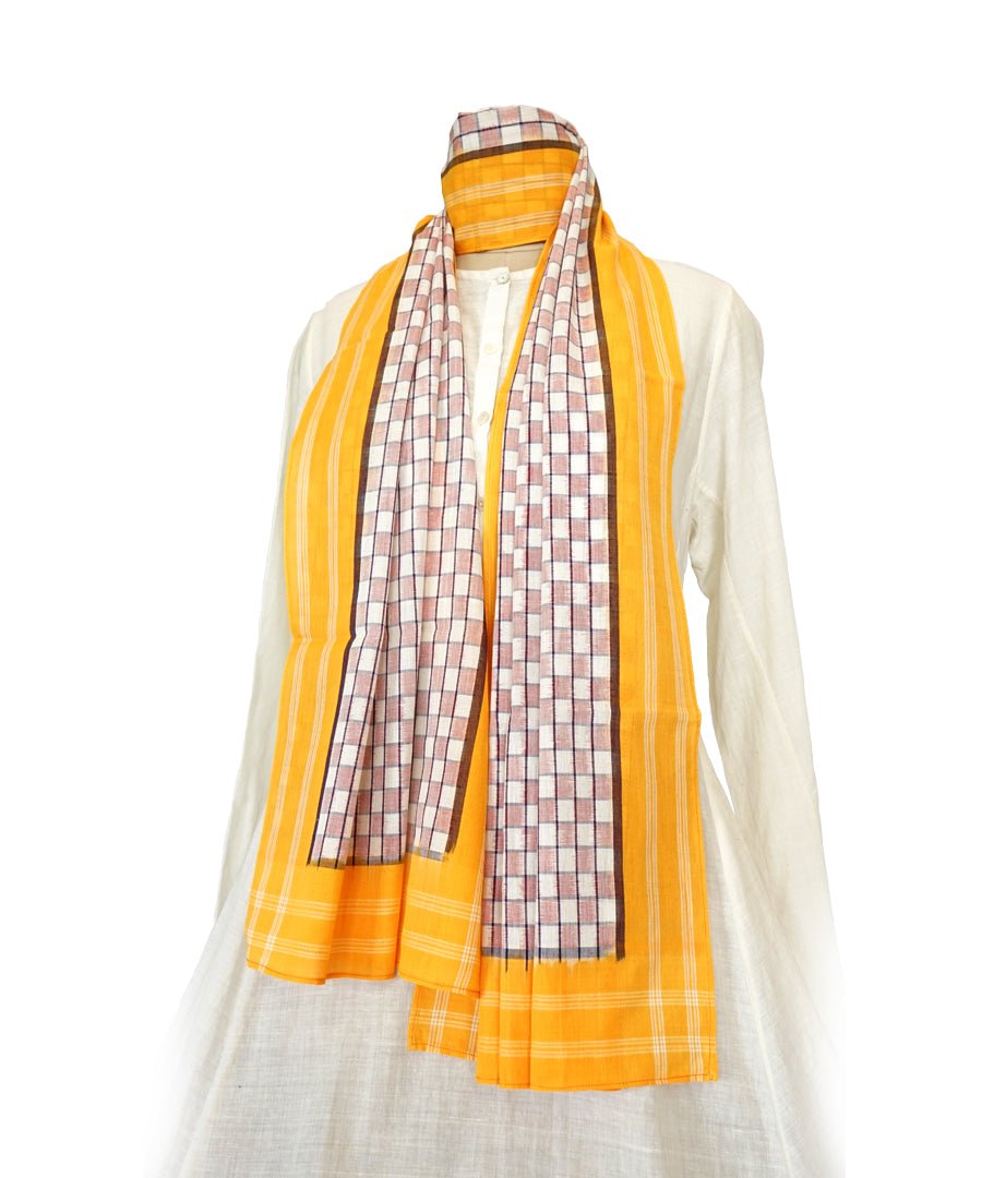ABSTRACT- YELLOW/RED Handwoven Cotton STOLE-