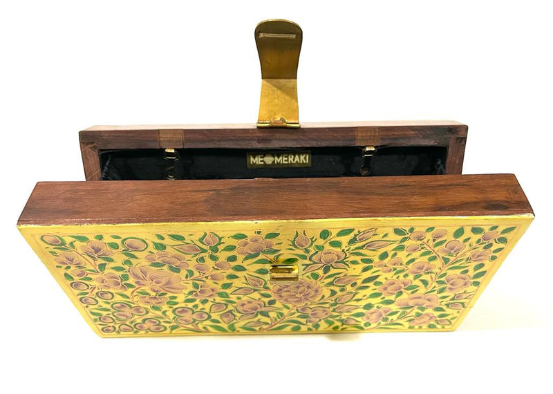 FLOWERS Green and Gold, Wood clutch