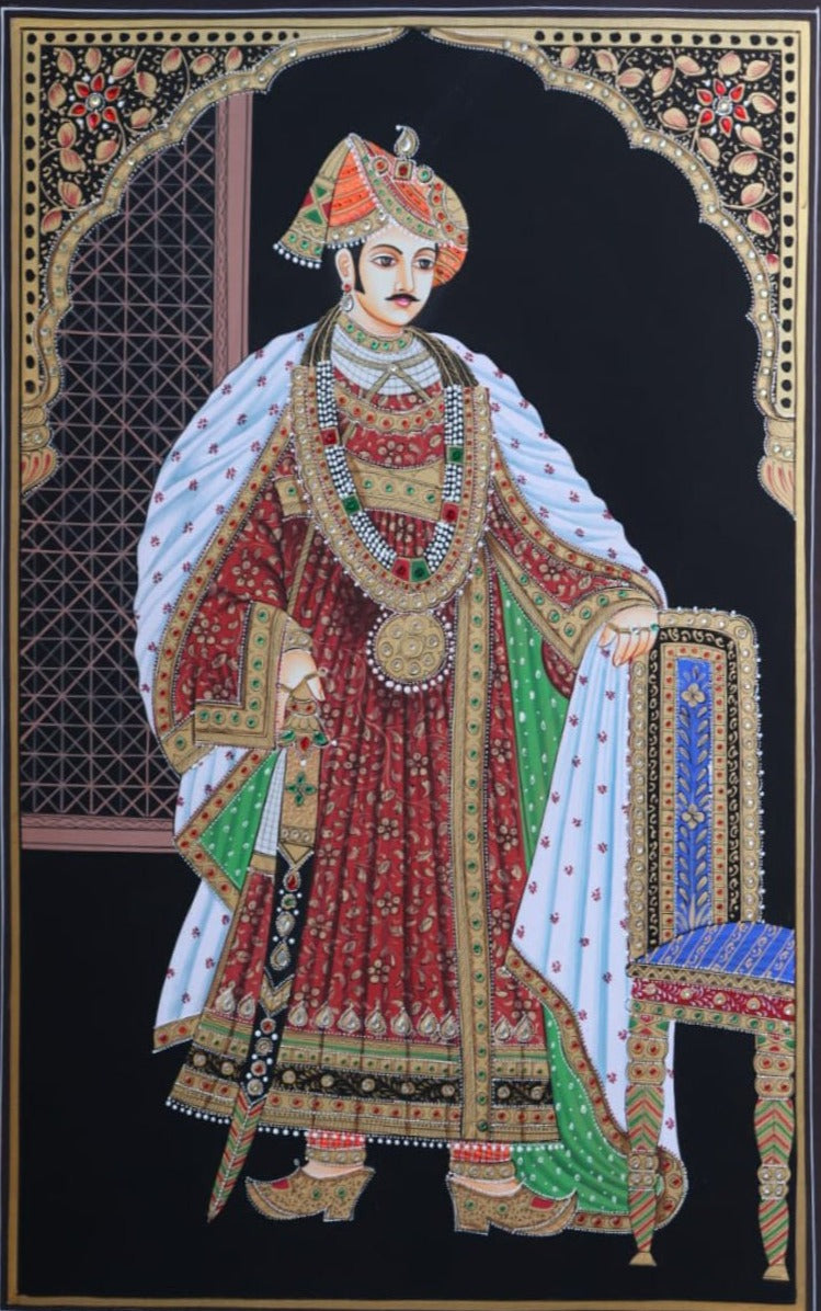Amritsari Pair Miniature Painting By Rajendra Sharma for sale