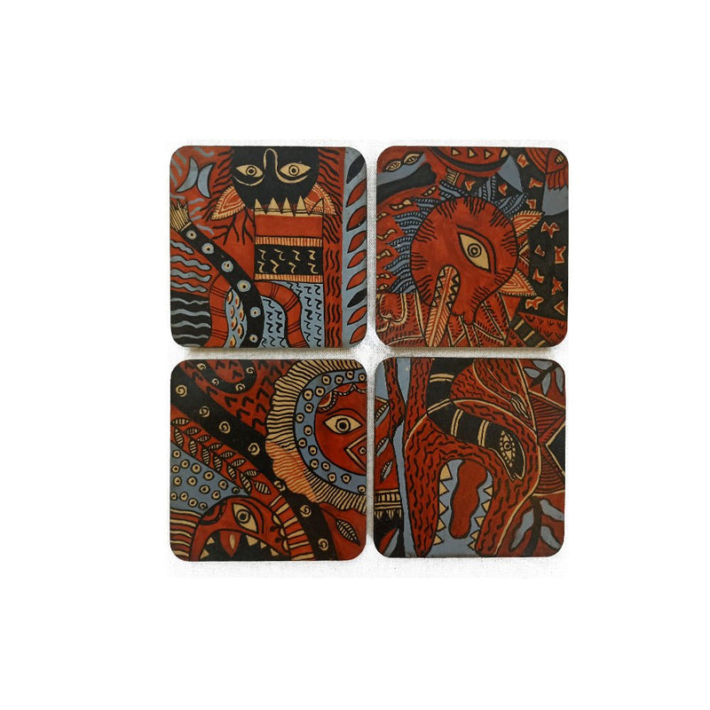 Animal Kingdom, Madhubani handpainted coasters