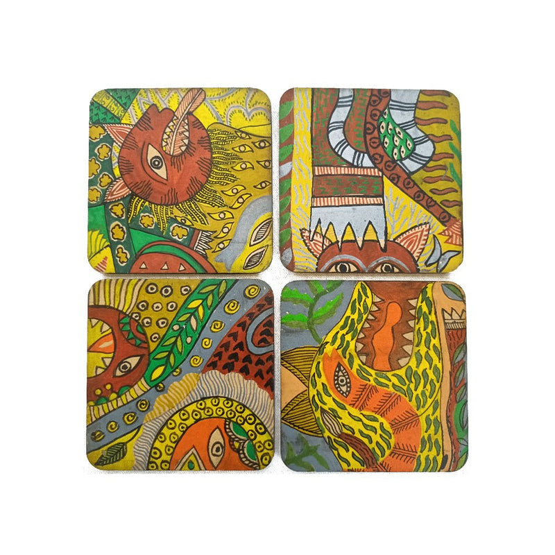 Buy Animal Kingdom Madhubani handpainted coasters