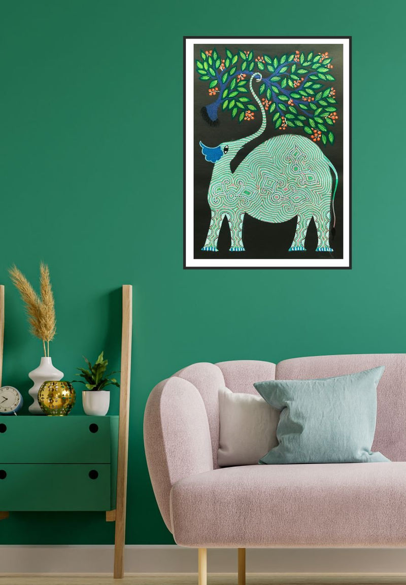 Elephant Out In Forest Animal Bhil Painting