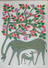 Mother with baby deer animal Bhil painting for sale