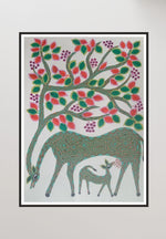 Mother with baby deer animal Bhil painting