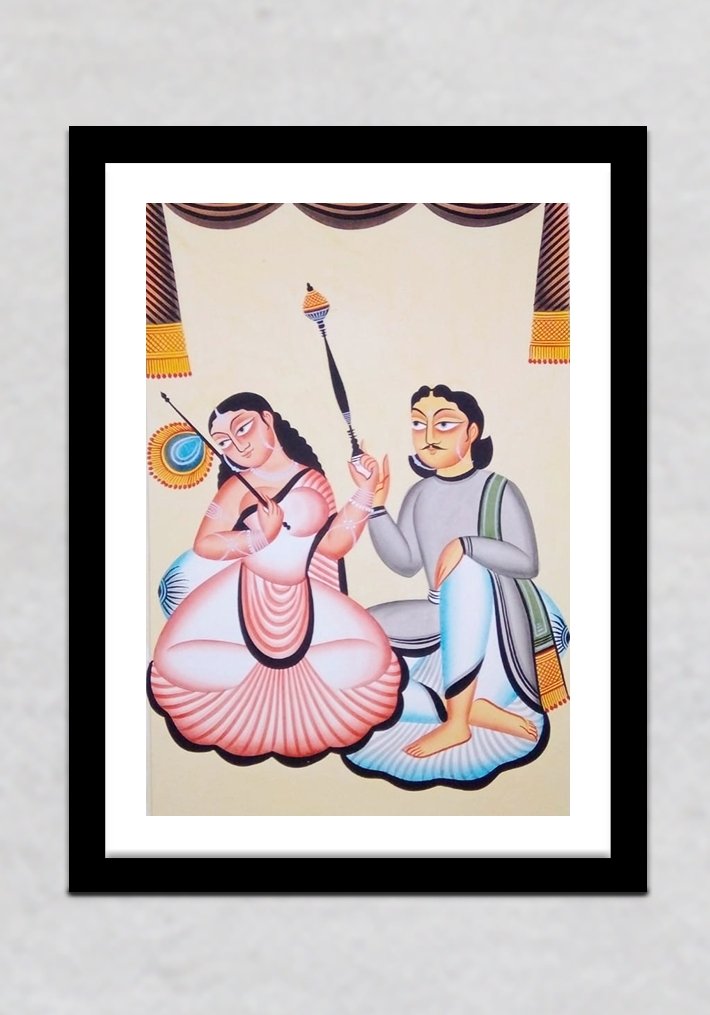 Babu Hukka Time Kalighat Painting by Manoranjan Chitrakar