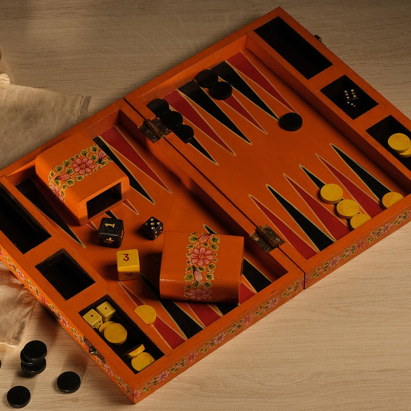 Backgammon, handpainted in Ganjifa art style-