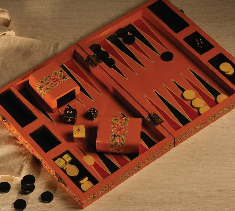 Backgammon, handpainted in Ganjifa art style-